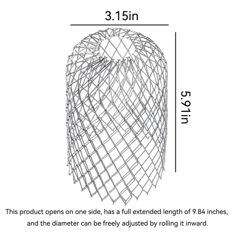 Expandable gutter strainer dimensions and adjustable open edge mesh