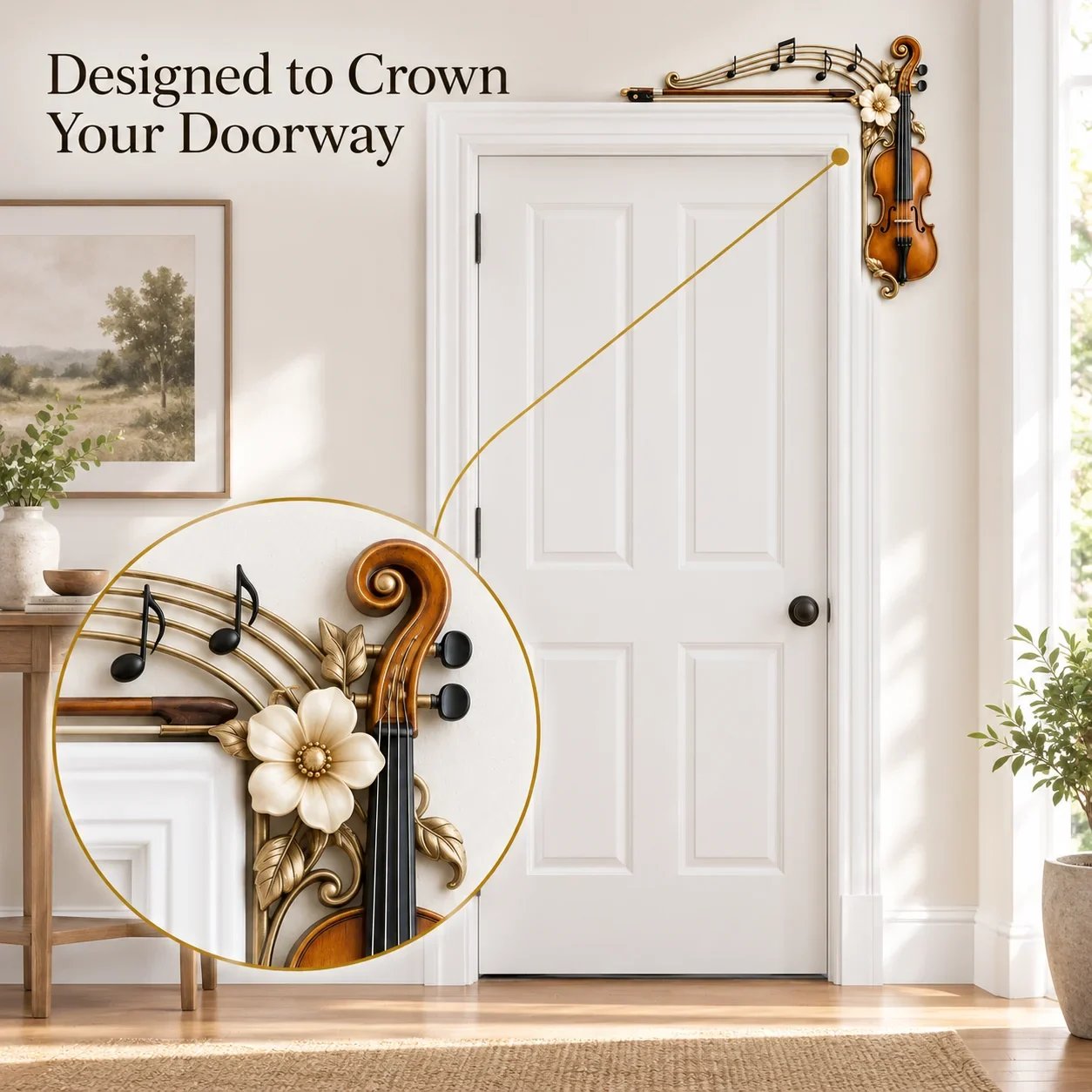 Violin door decoration shown on a doorway