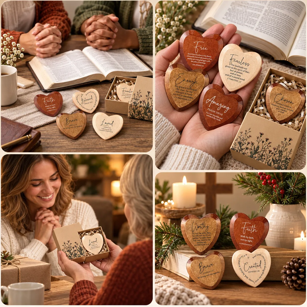 Small boxed wooden hearts ready for thoughtful gifting