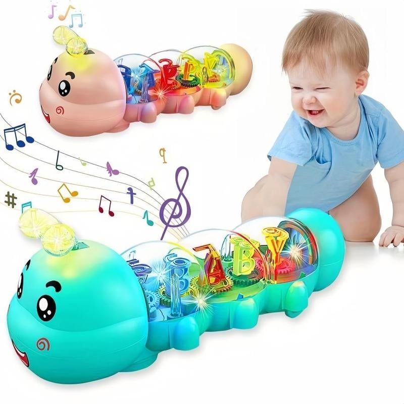Crawling Toy, Caterpillar Design Tummy Time Toy with Light & Music Musical Light Up