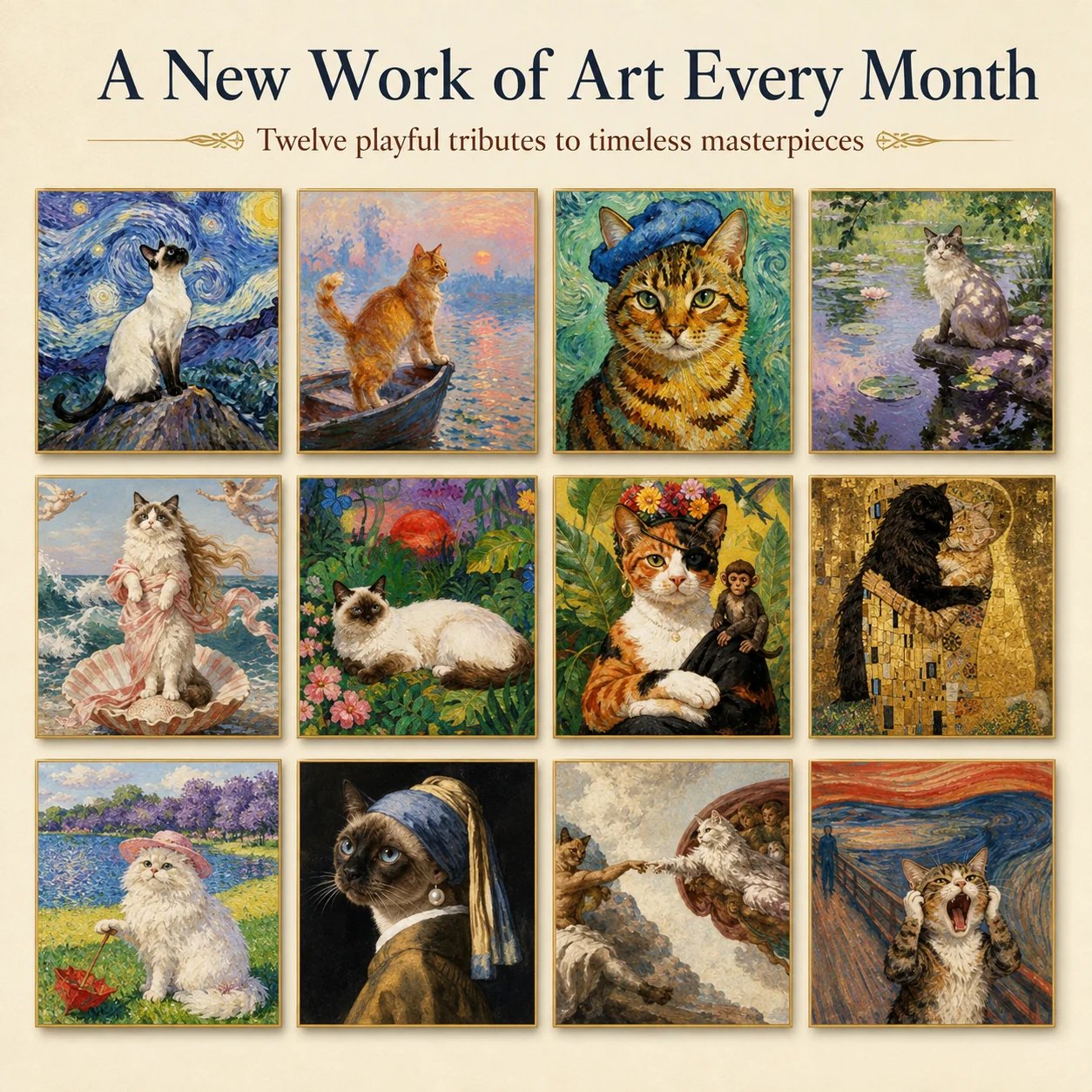 12 cat artwork calendar designs