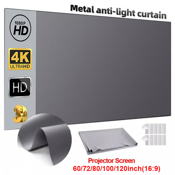 Anti-light 4K projector screen with included mounting accessories