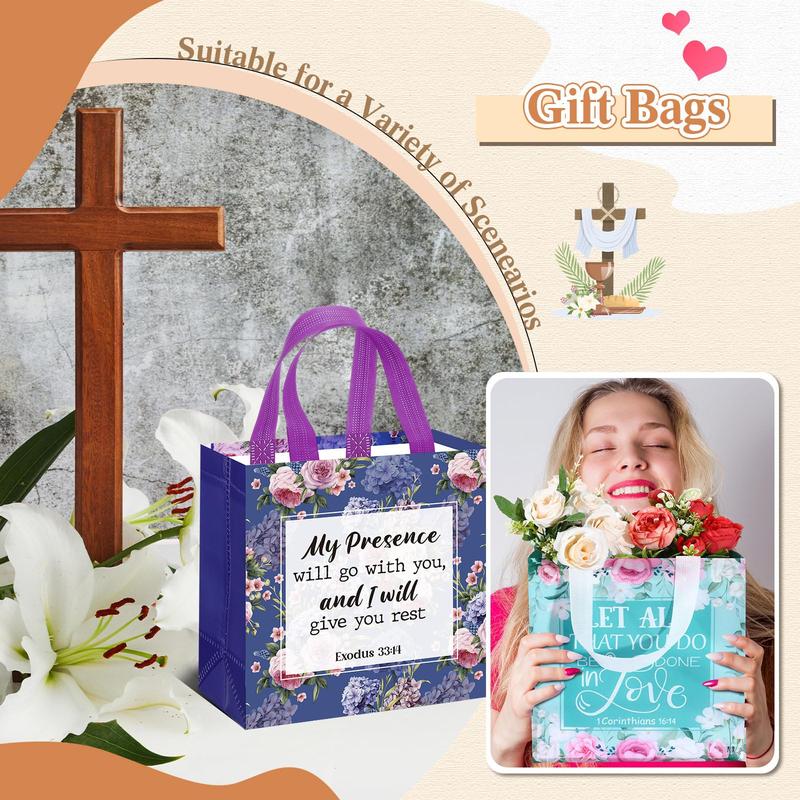 16Pcs/32Pcs/48 Pcs Christian Gift Bags with Handle Bible Verse Gift Bag Reusable Non - Woven Inspirational Christian Gifts Bags for Birthday Baptisms First Communions Easter Religious Party Favor Valentine's Day Easter Gift