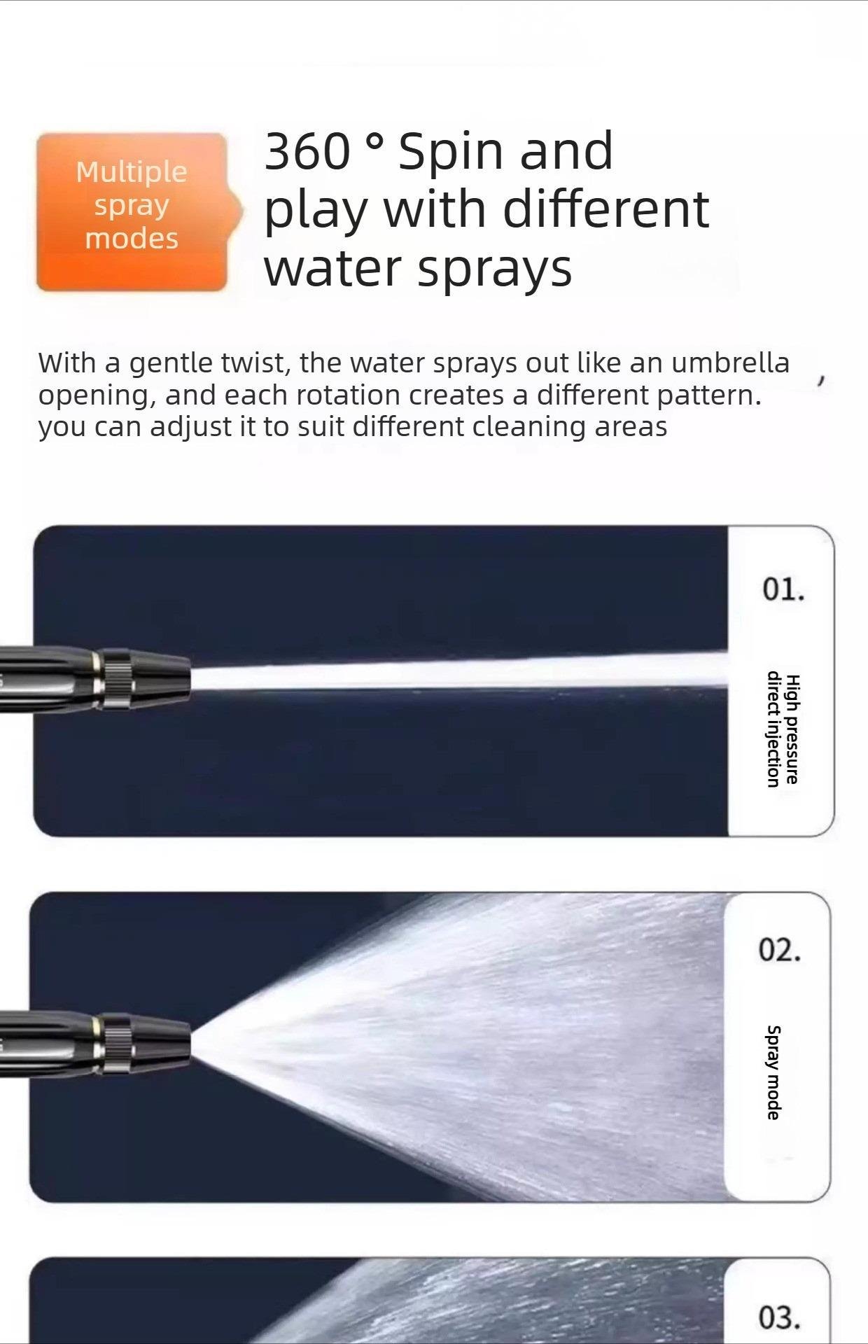 Home high-pressure car wash water gun with booster nozzle and hose, a must-have for watering plants and vegetables, and car washing.