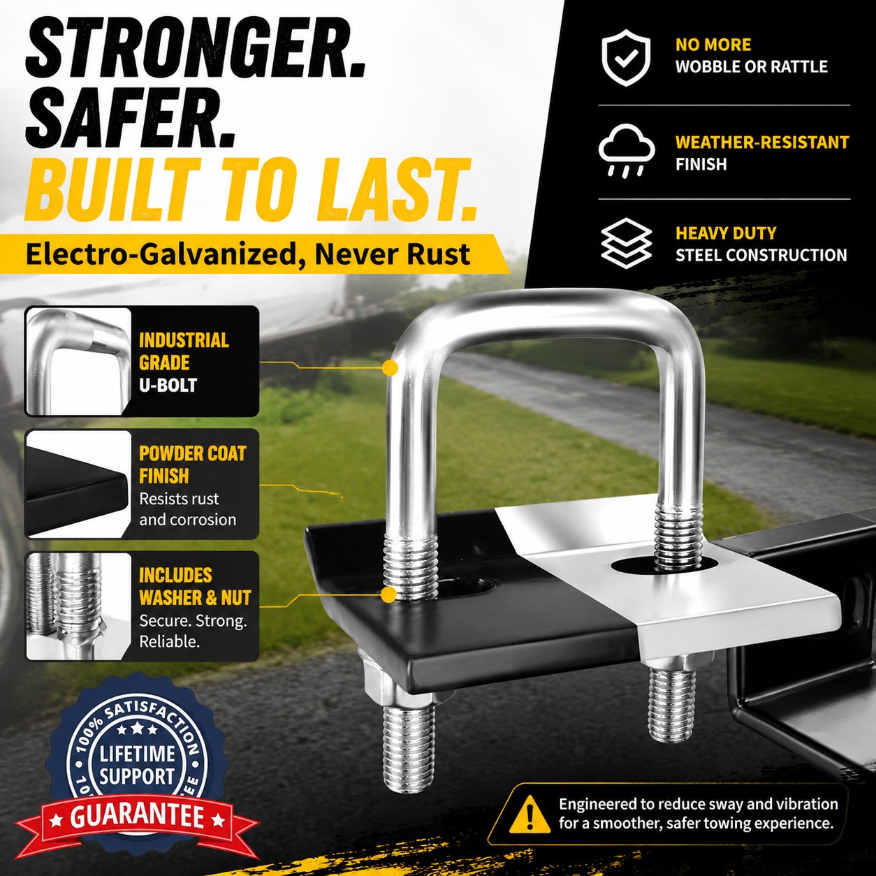Coated hitch stabilizer hardware for outdoor towing conditions