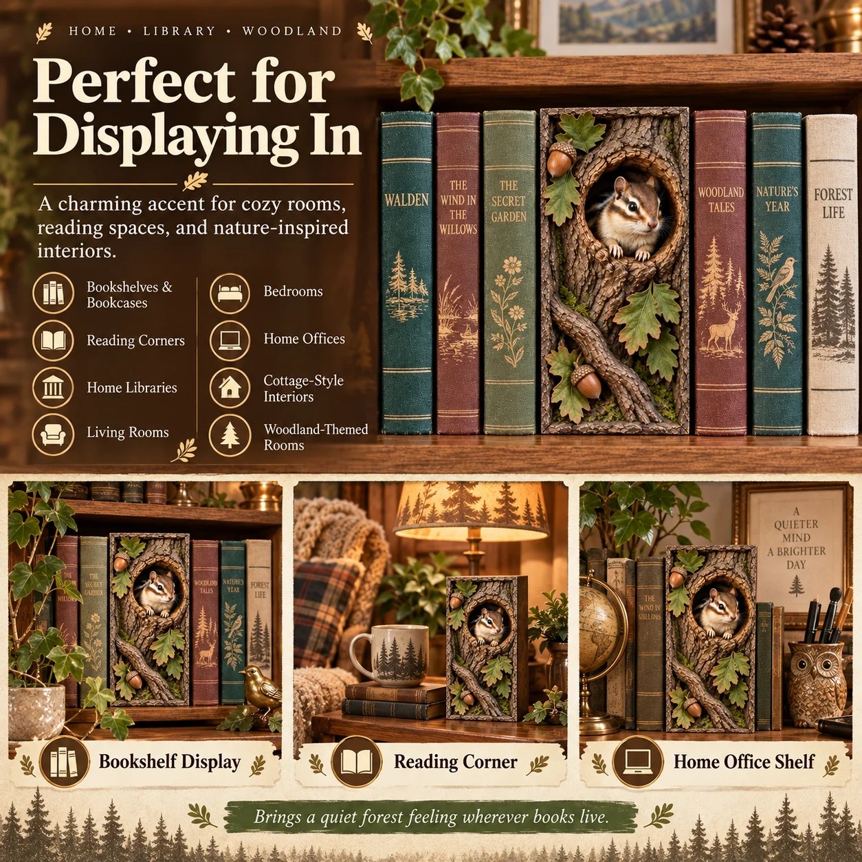 Woodland chipmunk book nook gift presentation
