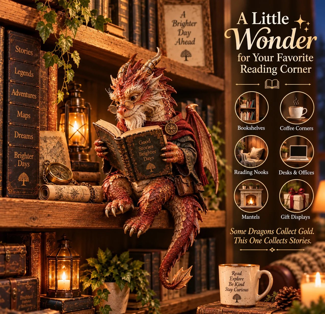 🐉 Wandering Scholar Dragon Figurine – Book Lover Gift – product view 5