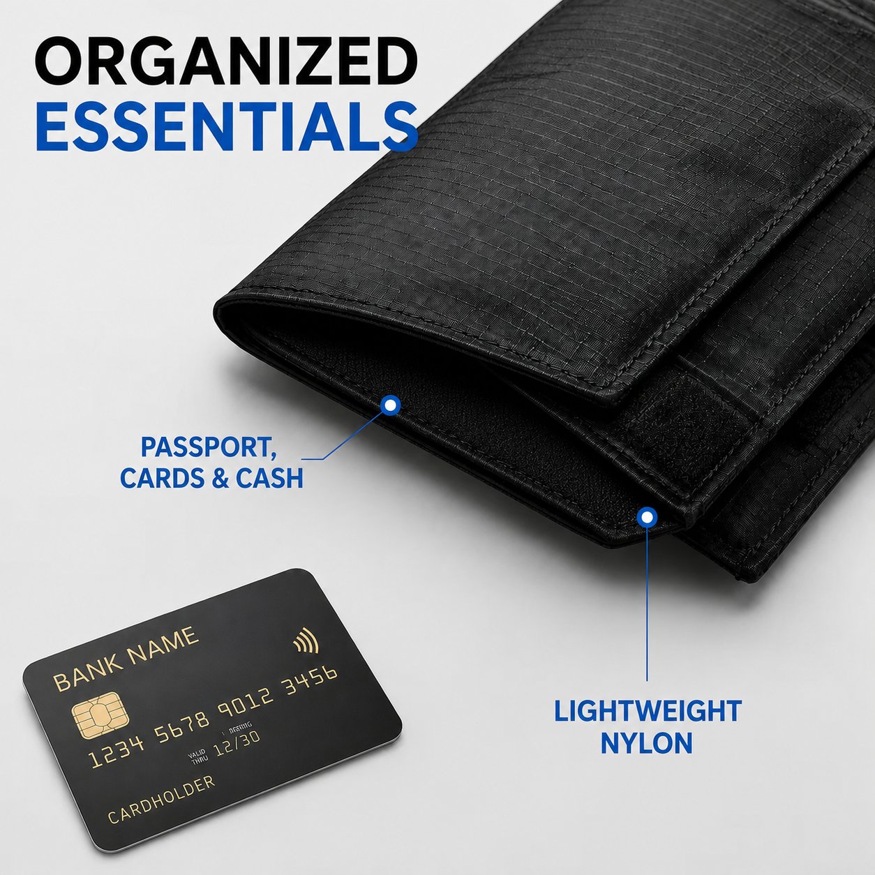 Close view of the belt wallet material and RFID-shielding layer