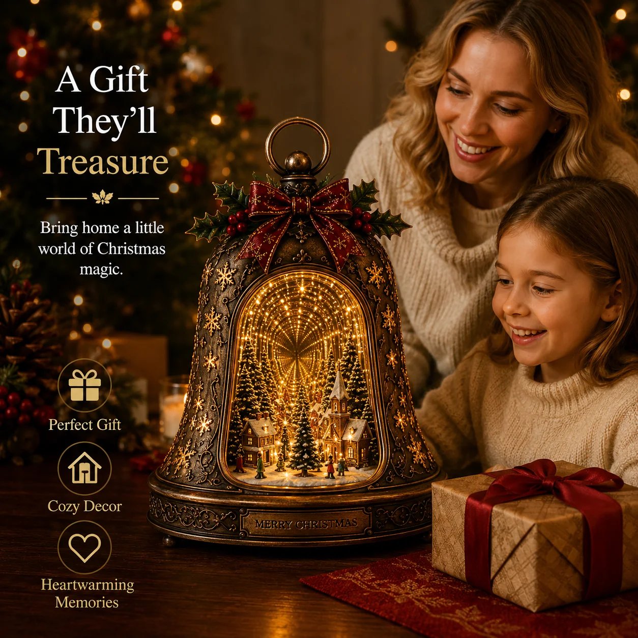 Christmas Village Infinity Bell gift scene