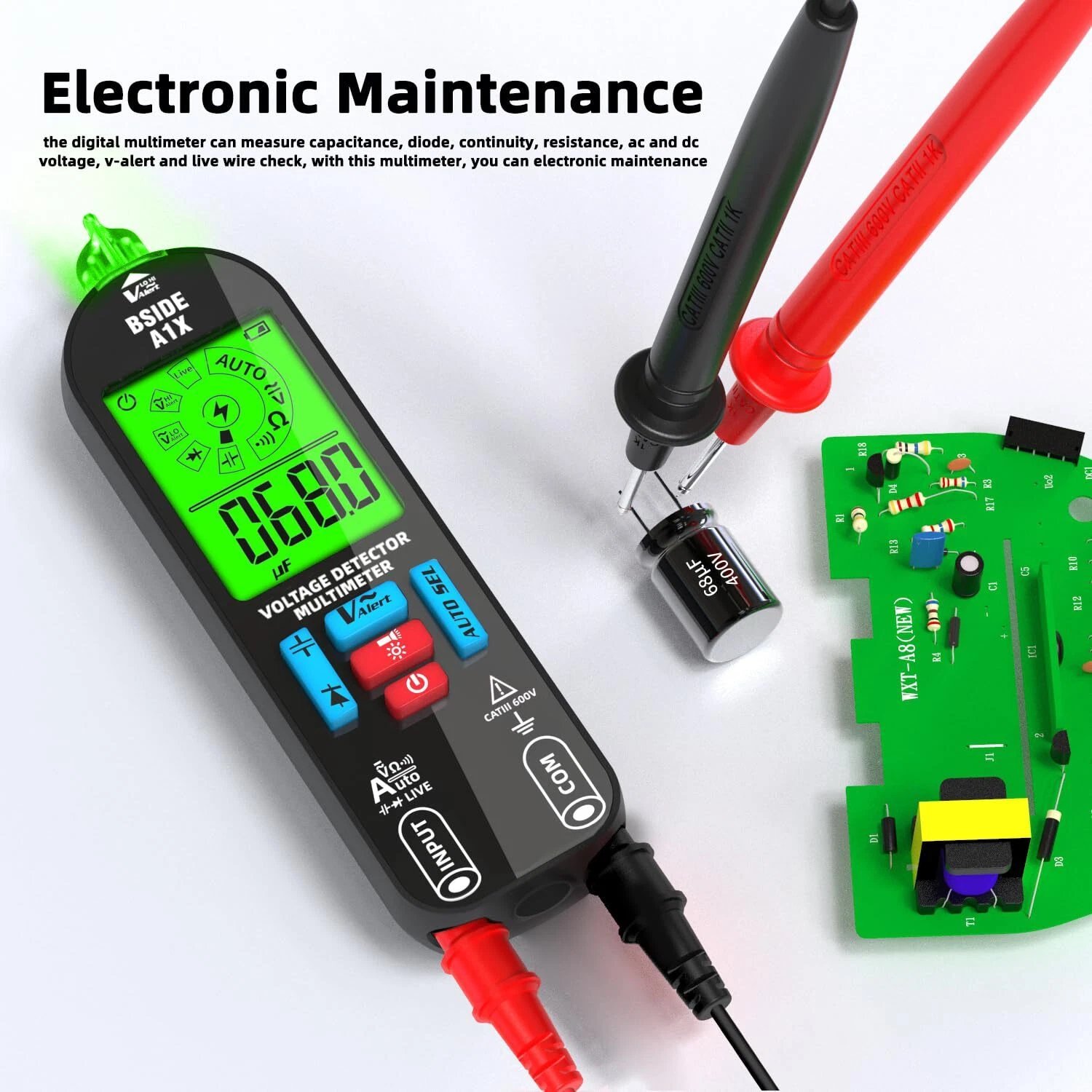 Smart pen multimeter being used for electronics maintenance