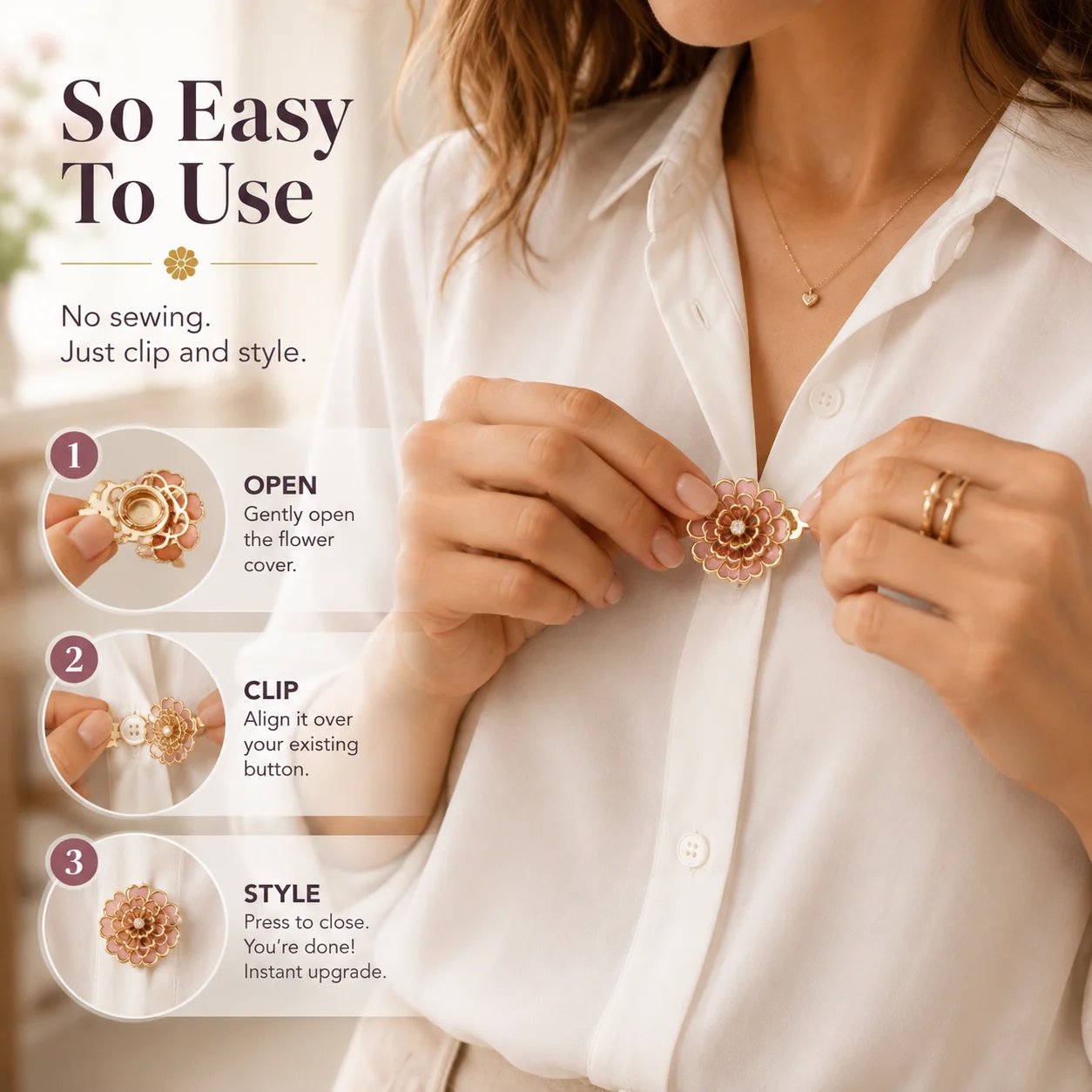 Close up flower button cover details
