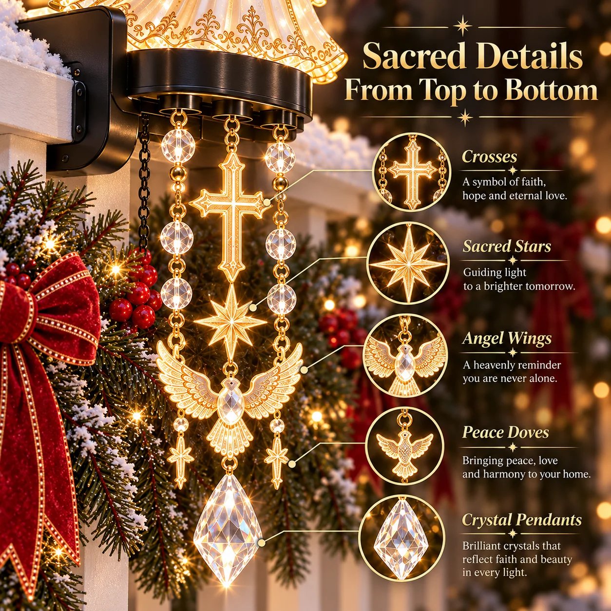 Sacred Christmas railing light glowing at night