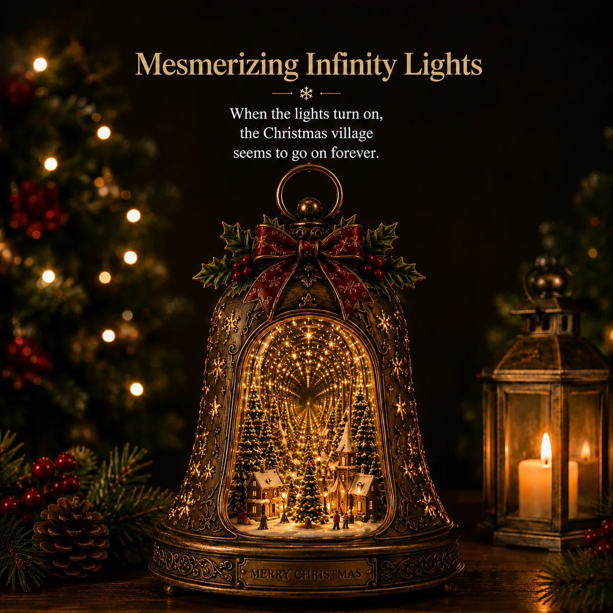 Christmas Village Infinity Bell night light effect