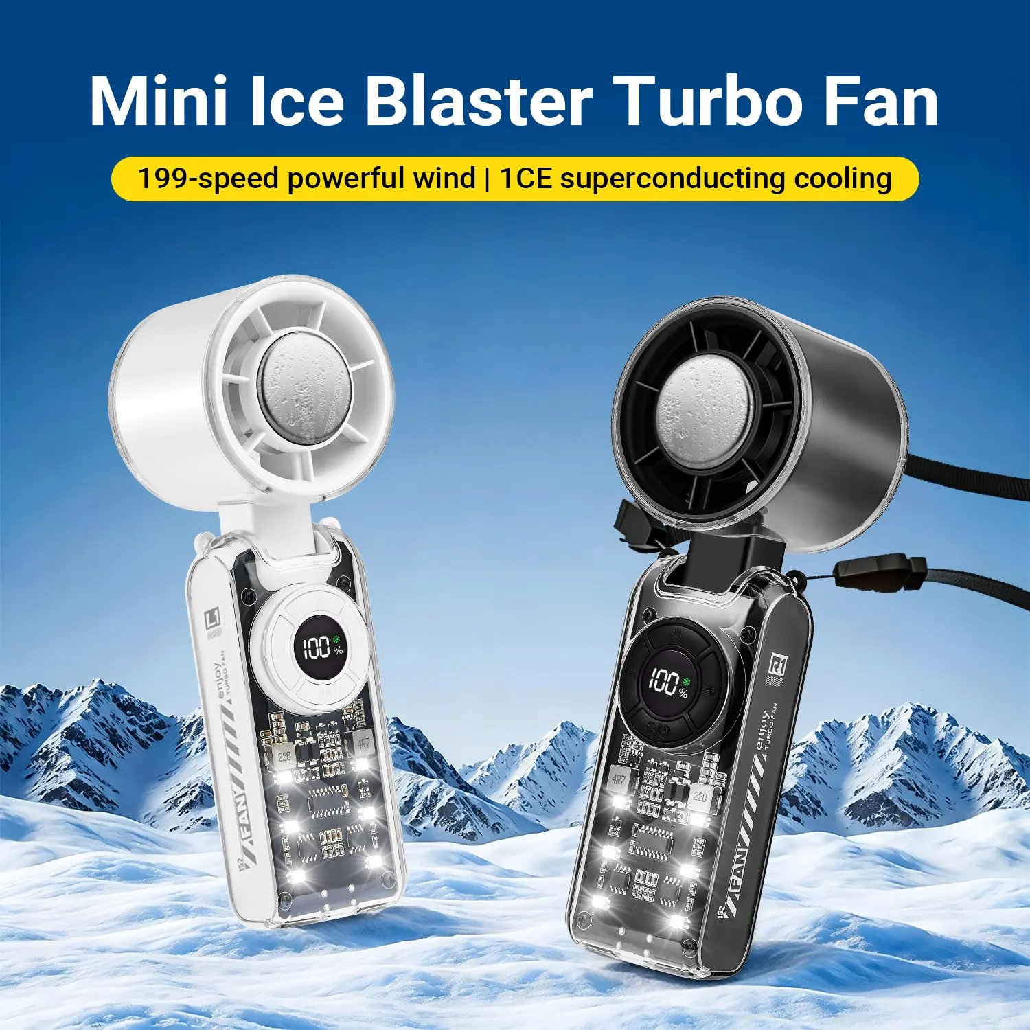Qawtor 2026 Refrigeration Handheld Turbo Fan, 3600mAh Battery Operated, Up to 12 Working Hours, 199-Level Stepless Control with Digital Display, 5-in-1 Handheld/Neck/Desktop Cooling Fan for Travel, Dorm & Office, summervibes tiktokshop