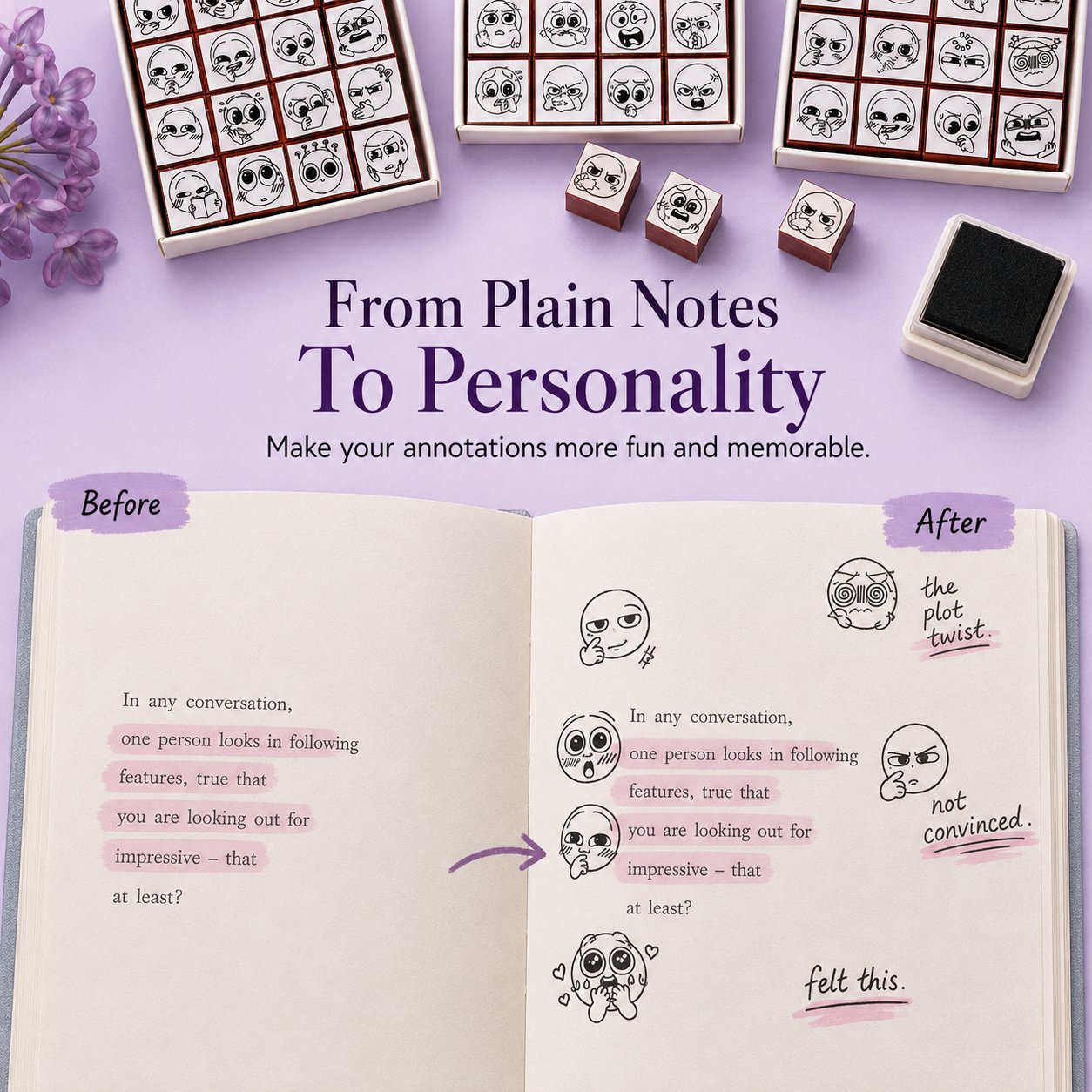 Book annotation stamps