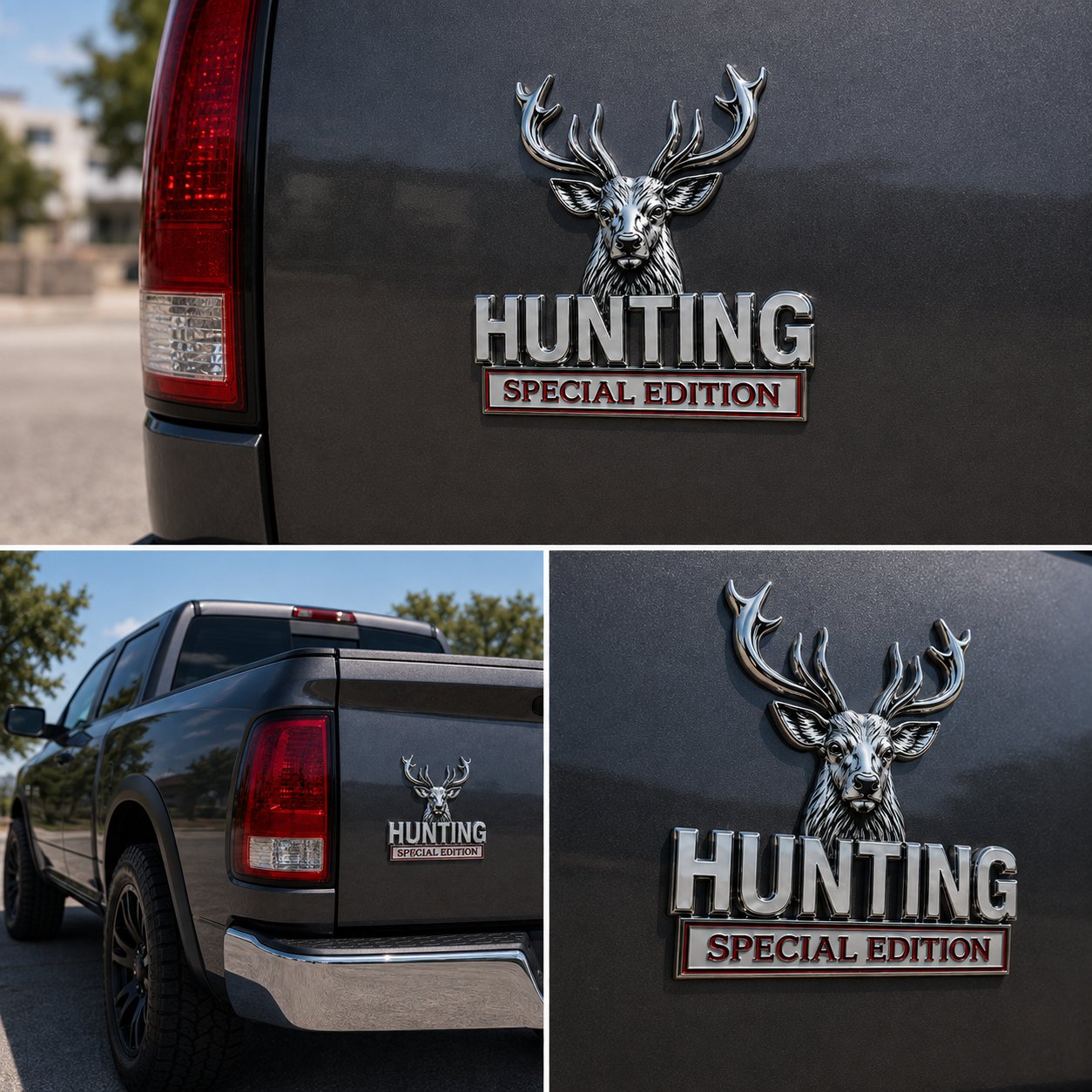 Hunting emblem shown for outdoor vehicle use