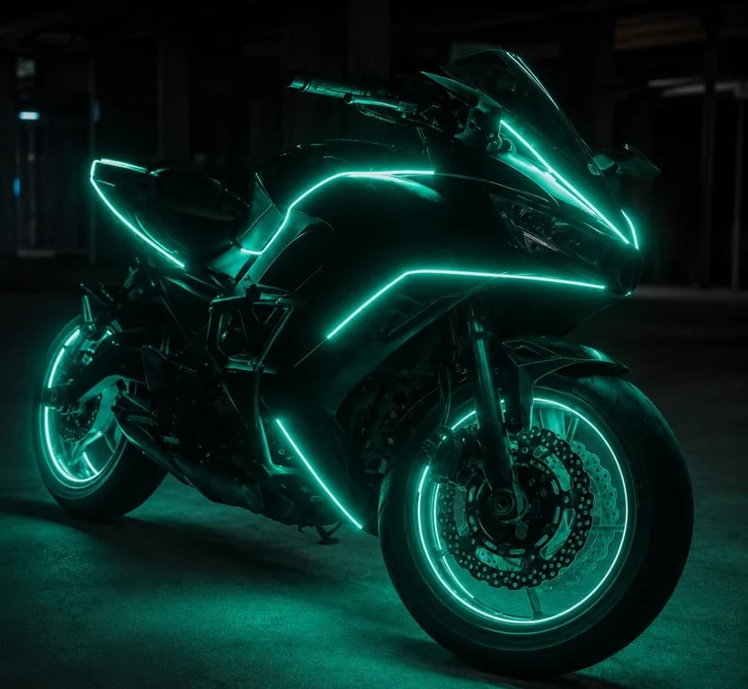 Teal motorcycle RGBIC lighting