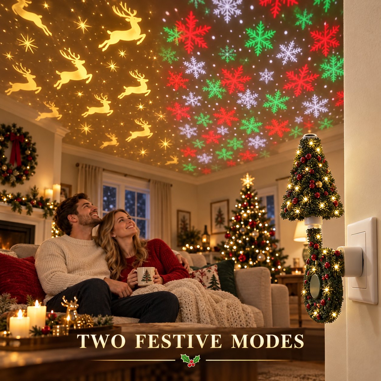Reindeer snowflake Christmas projector