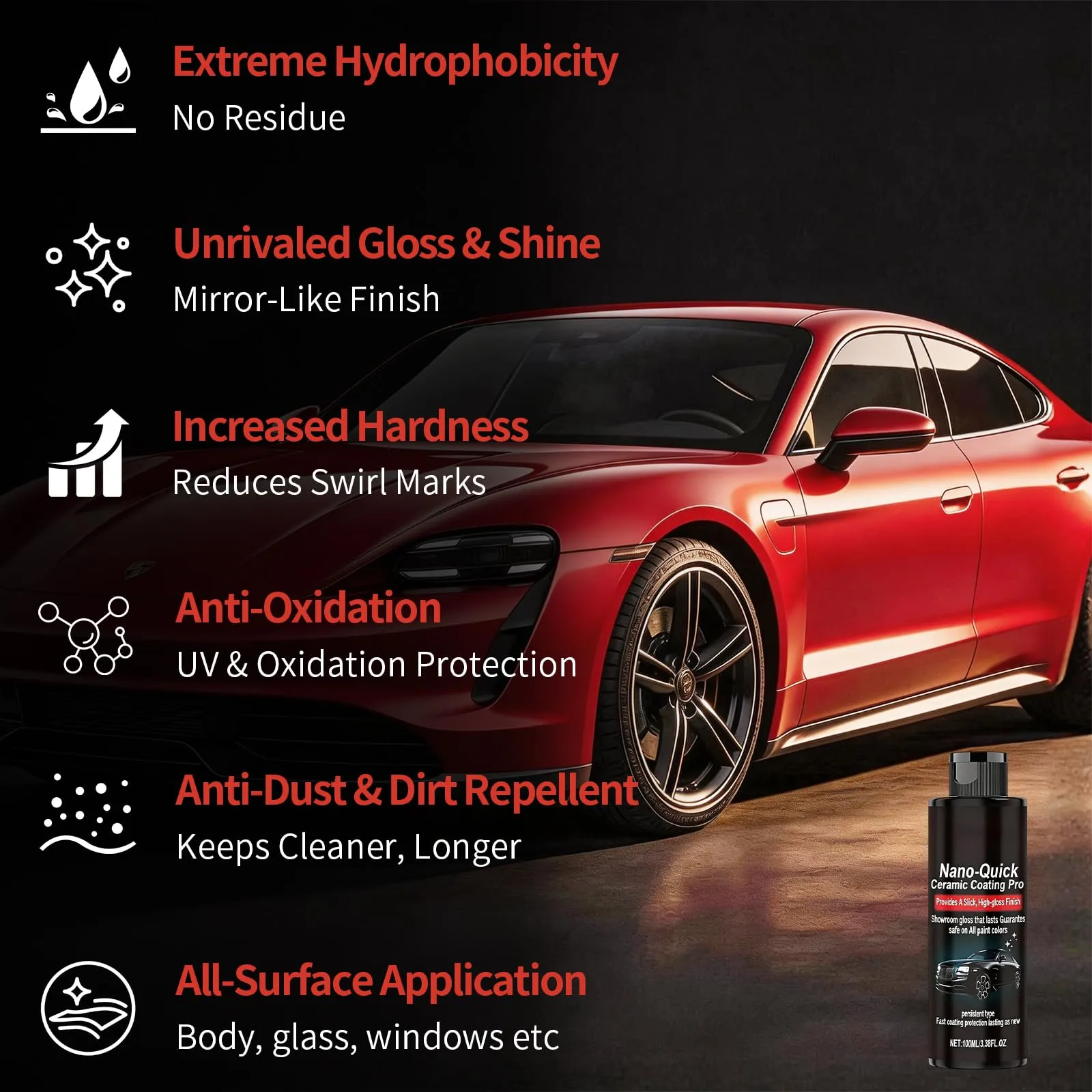 Features: Extreme Hydrophobicity, Mirror-Like Shine, UV Protection