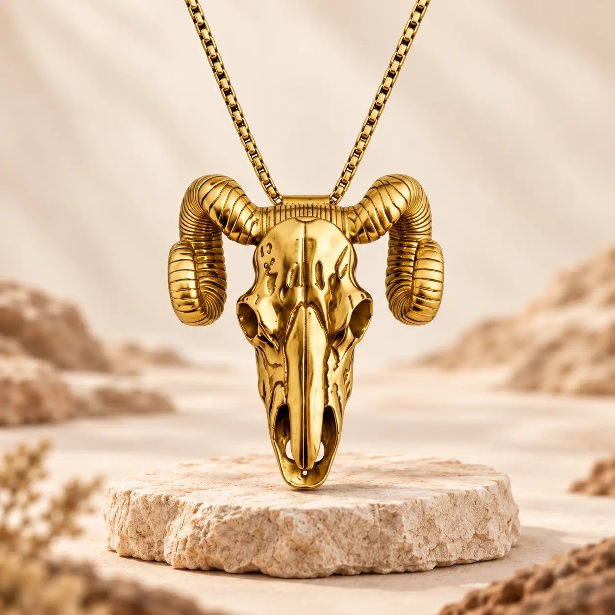 Gold Ram Skull western pendant
