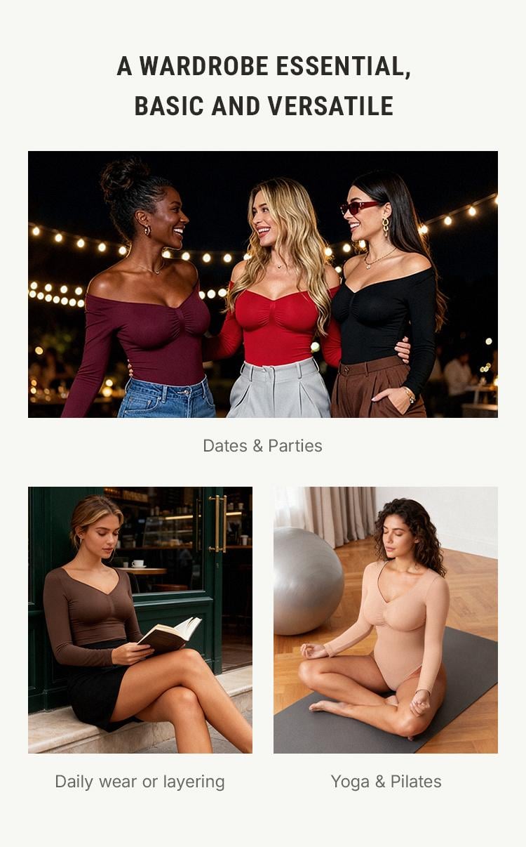 FeelinGirl Women's Seamless Shaping Long Sleeve Thong Comfortable Bodysuit for Tops and Underwear Lady Comfort Basic Springtok