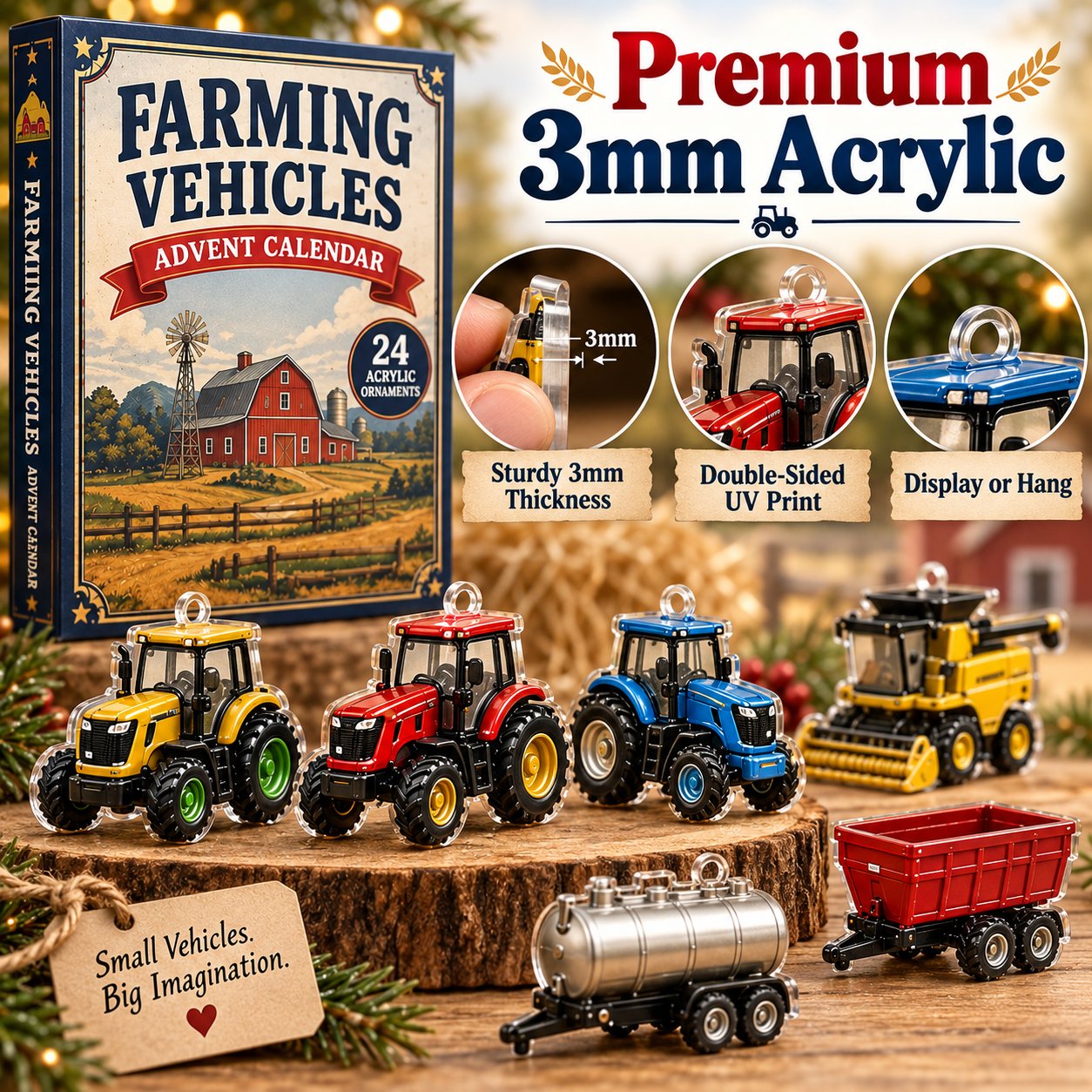 24 different farming vehicle collectible acrylic designs