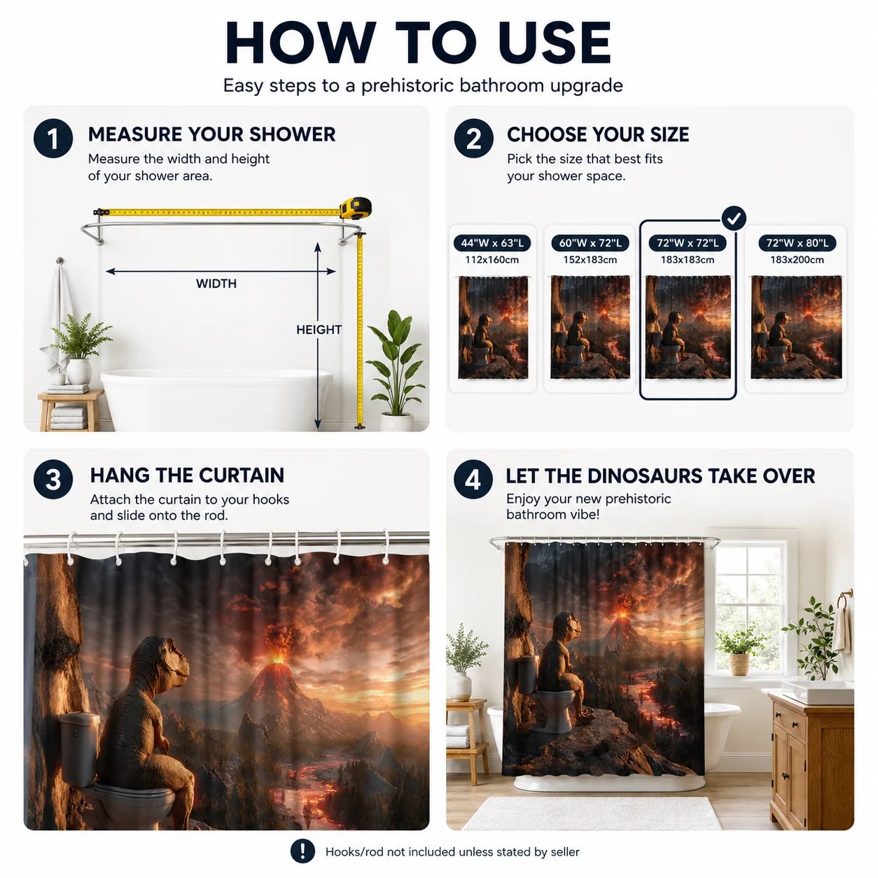 How to install dinosaur volcano shower curtain