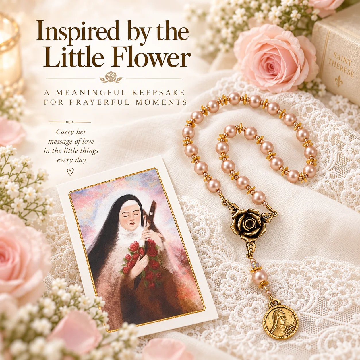 St Therese Little Flower devotional chaplet and prayer card