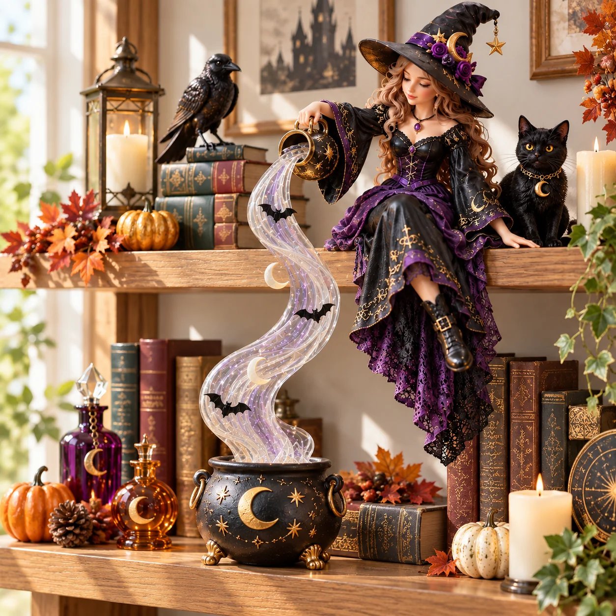 Halloween Witch Cascade Shelf Decor in Daylight