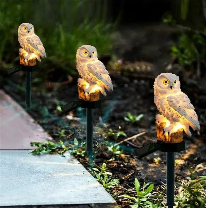 (🔥Last Day Promotion-SAVE 50% OFF) Resin Owl Solar Power Waterproof LED Warm Lights With Pilings-BUY 2 FREE SHIPPING