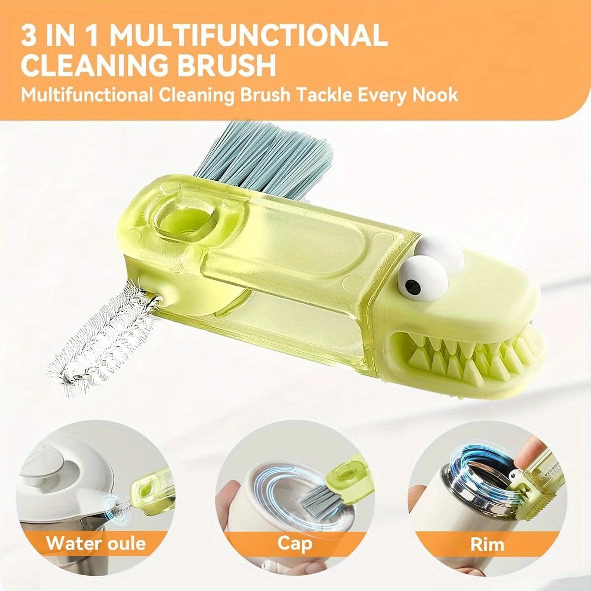 3 in 1 cup lid   cleaning brush set multifunctional bottle cleaning brush silicone cup lid   cleaner home kitchen crevice cleaning tools multicolored 3