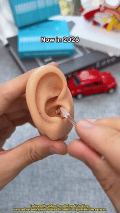 Ear cleaning stick in use