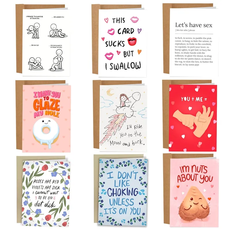9 Dirtiest Cards Ever Set, Sleazy Greetings Funny Greeting Cards, Funny Anniversary Cards, Naughty Valentine's Day Card Bundle, Dirty Cards image 1