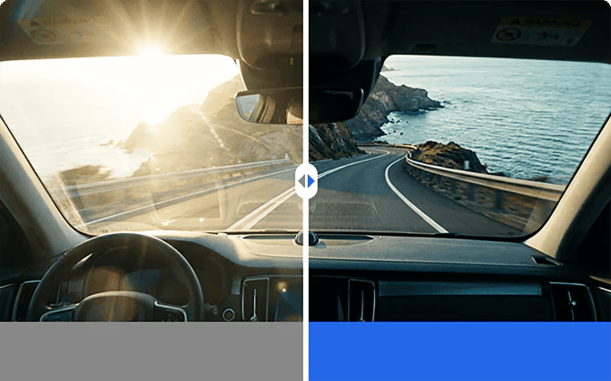 Harsh sunlight before and after