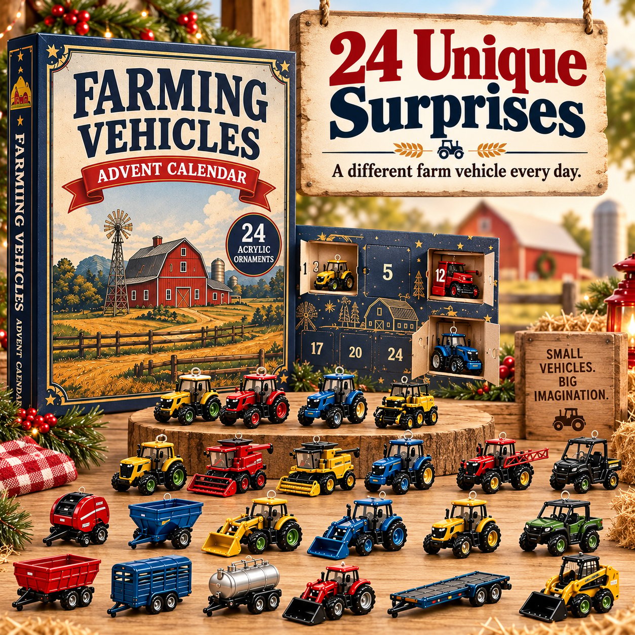 Farming vehicles advent calendar product and daily surprises