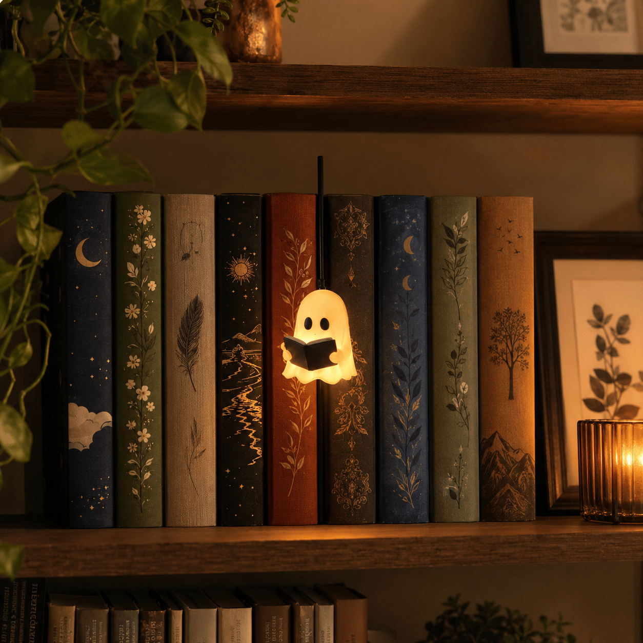 Ghost light displayed on books