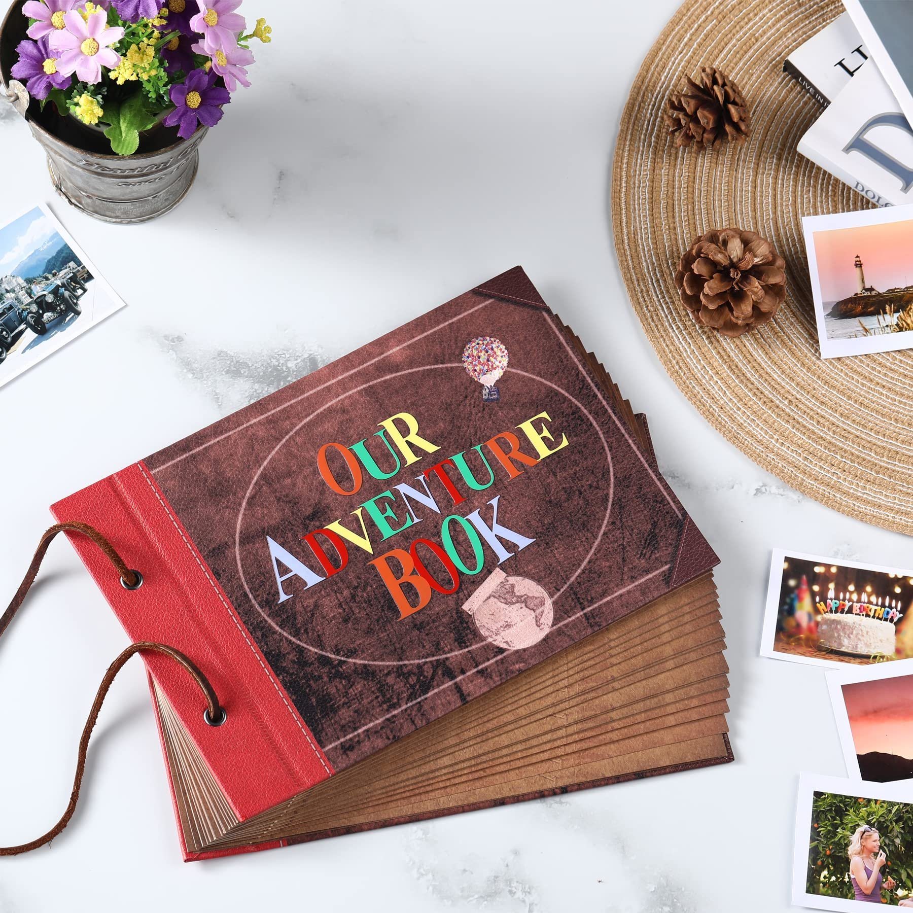 Album Foto Scrapbooking Legno - 100 Pagine, Design Mappa Mondo, Regalo Vintage - Foto 12