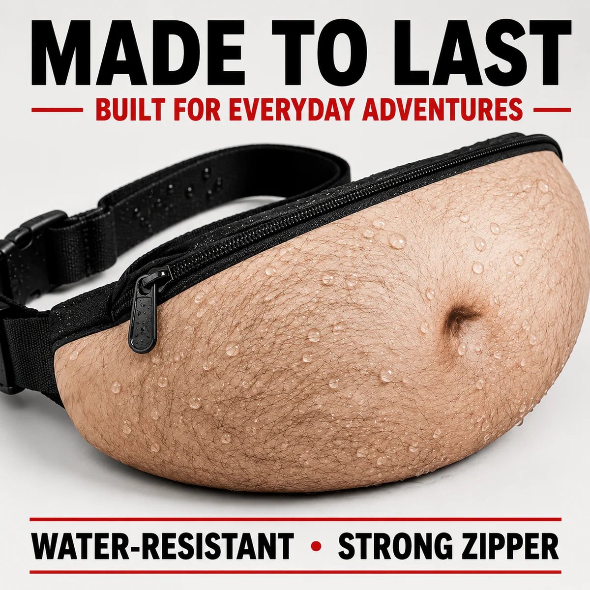Water resistant funny belly fanny pack with strong zipper