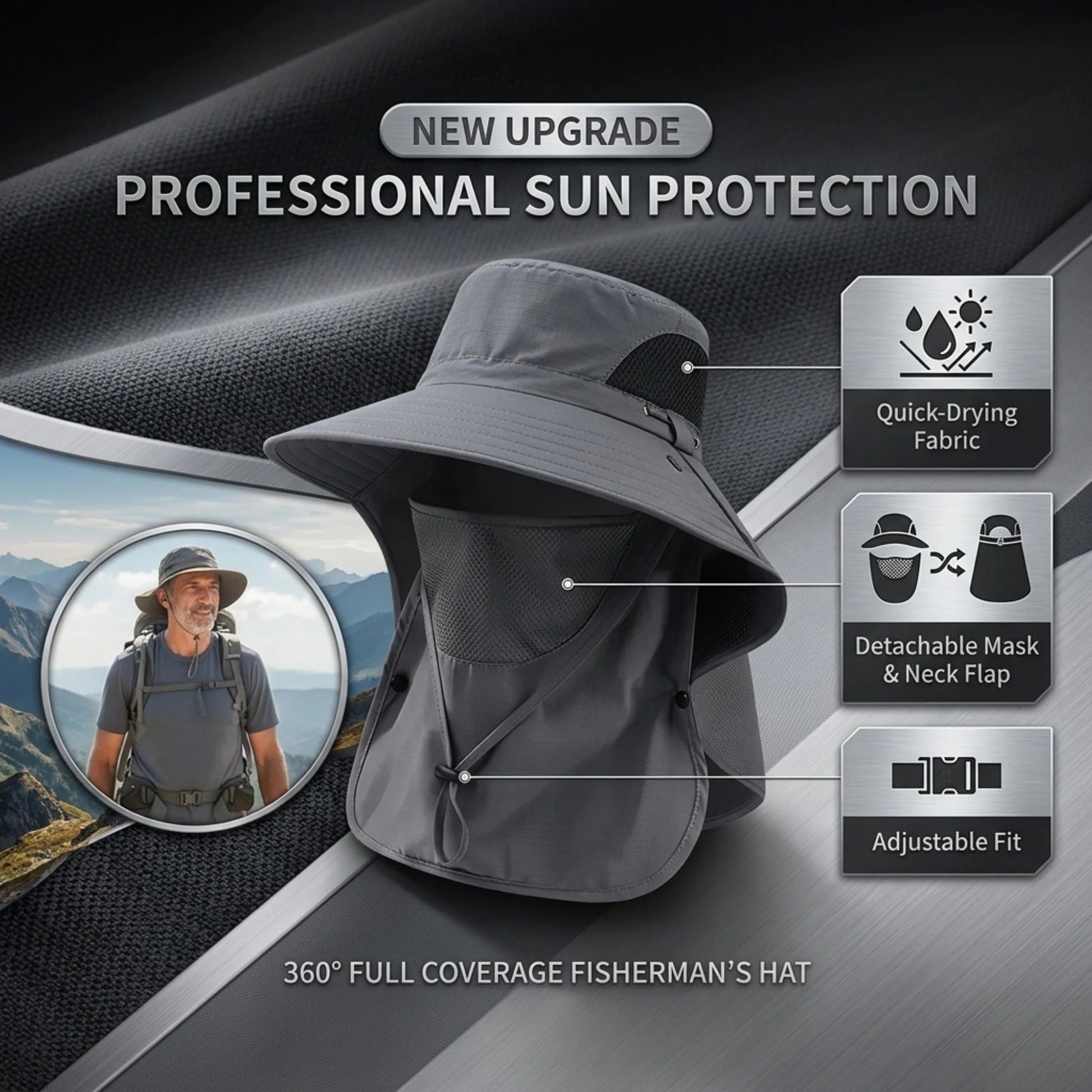Detachable face cover outdoor bucket hat