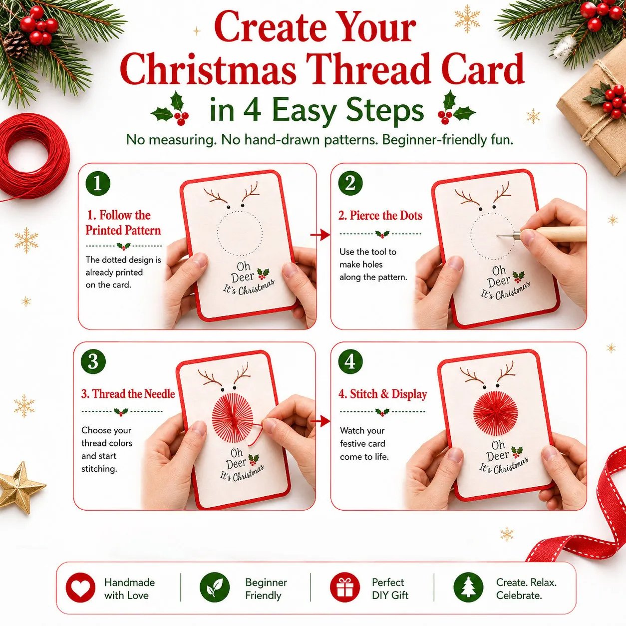 Christmas thread card DIY process
