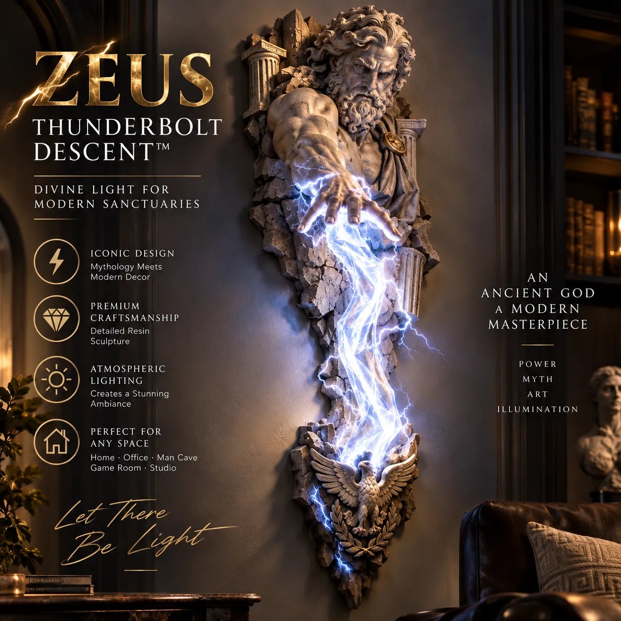 Zeus Mythological Sculpture Wall Lamp