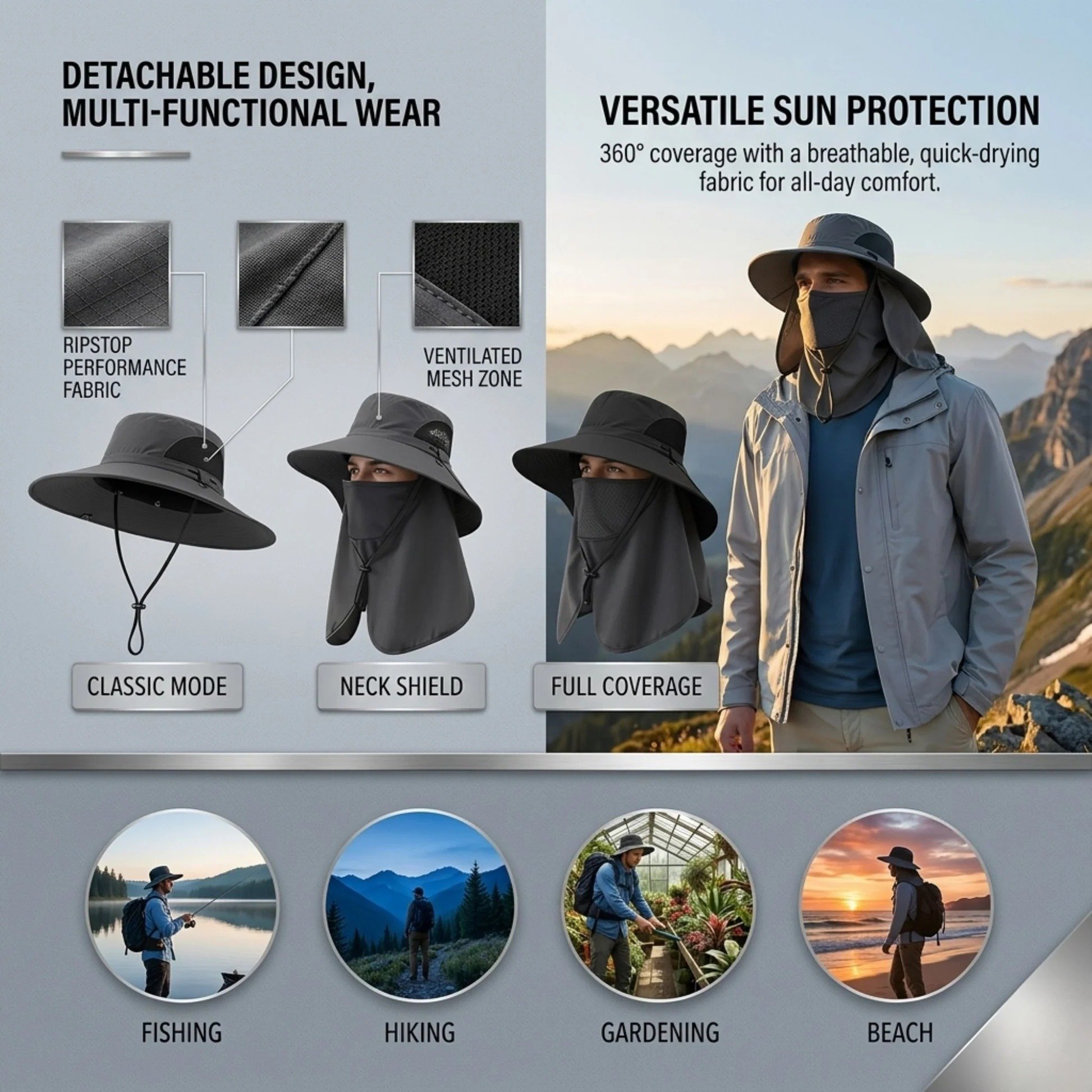 Outdoor fisherman sun hat for fishing hiking camping and gardening