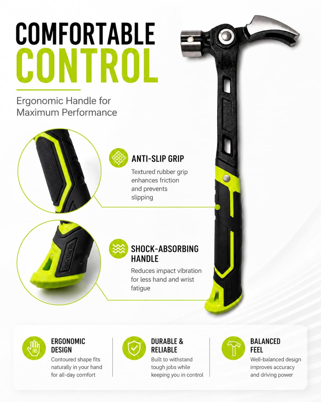 Non-slip shock-absorbing hammer grip