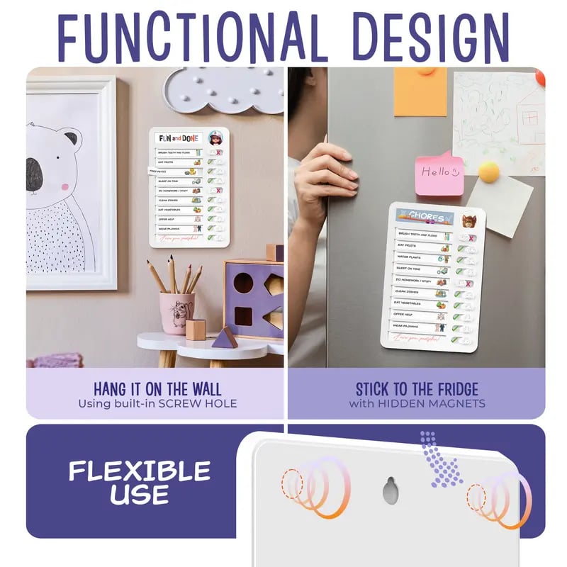 Magnetic and wall mounting options for chore board