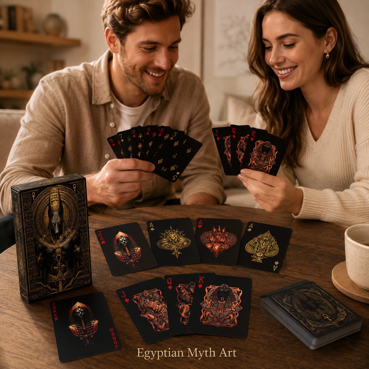 Black gold Egyptian themed playing cards