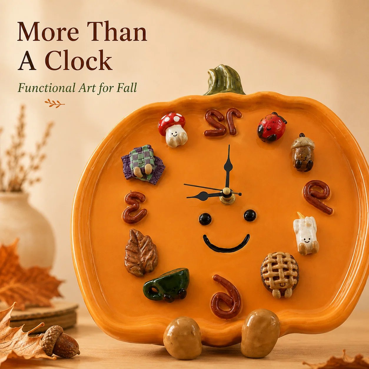 Cozy autumn home decor pumpkin clock
