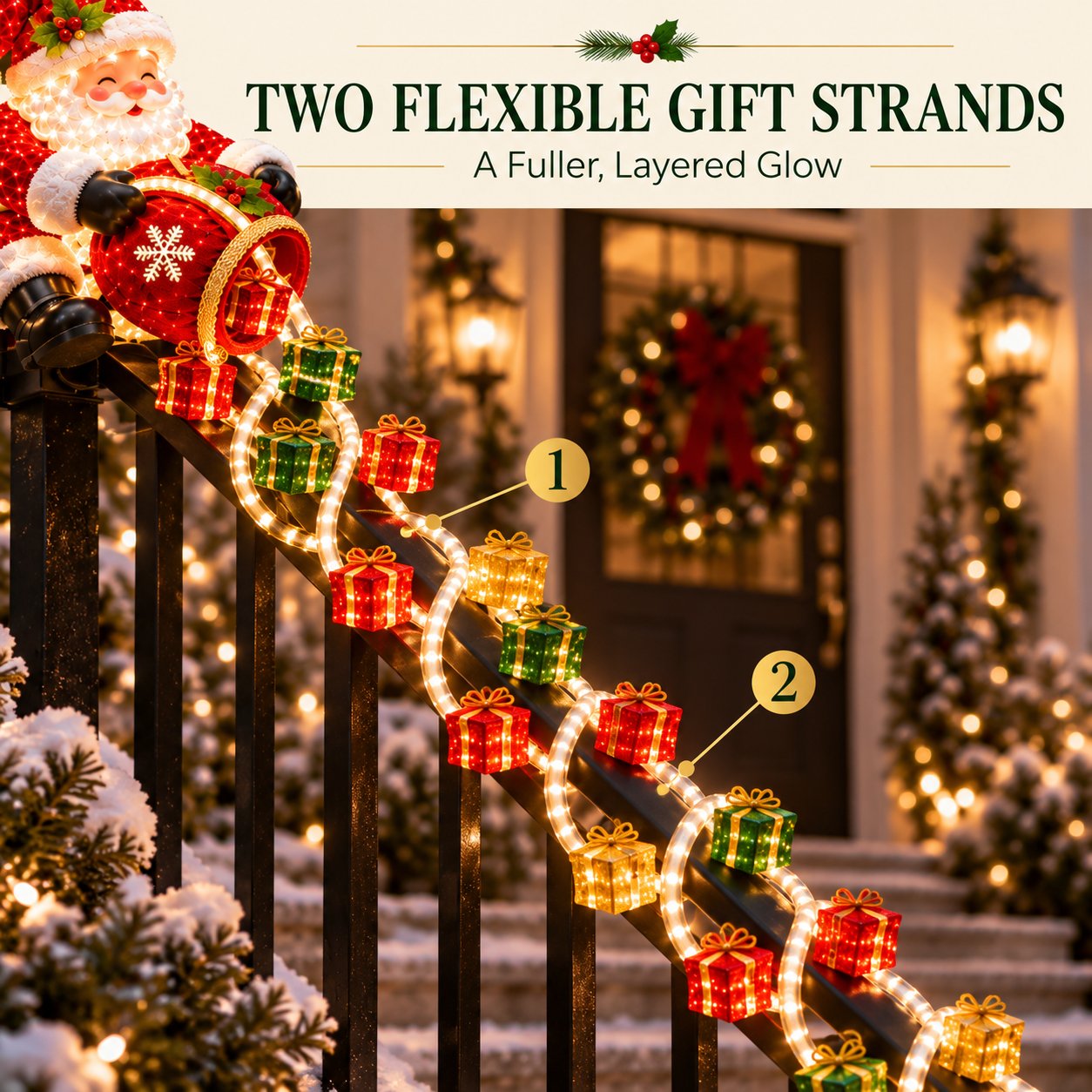 Two flexible illuminated Christmas gift strands