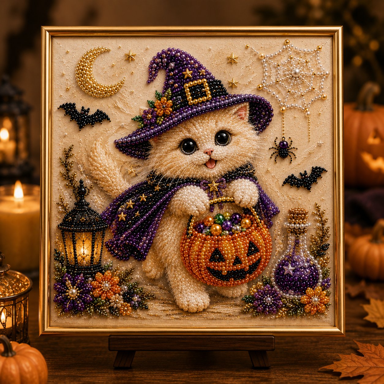 Halloween cat pearl artwork used as home decor