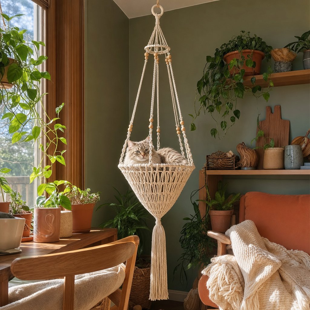 Handmade Macrame Cat Hammock Customer Photo