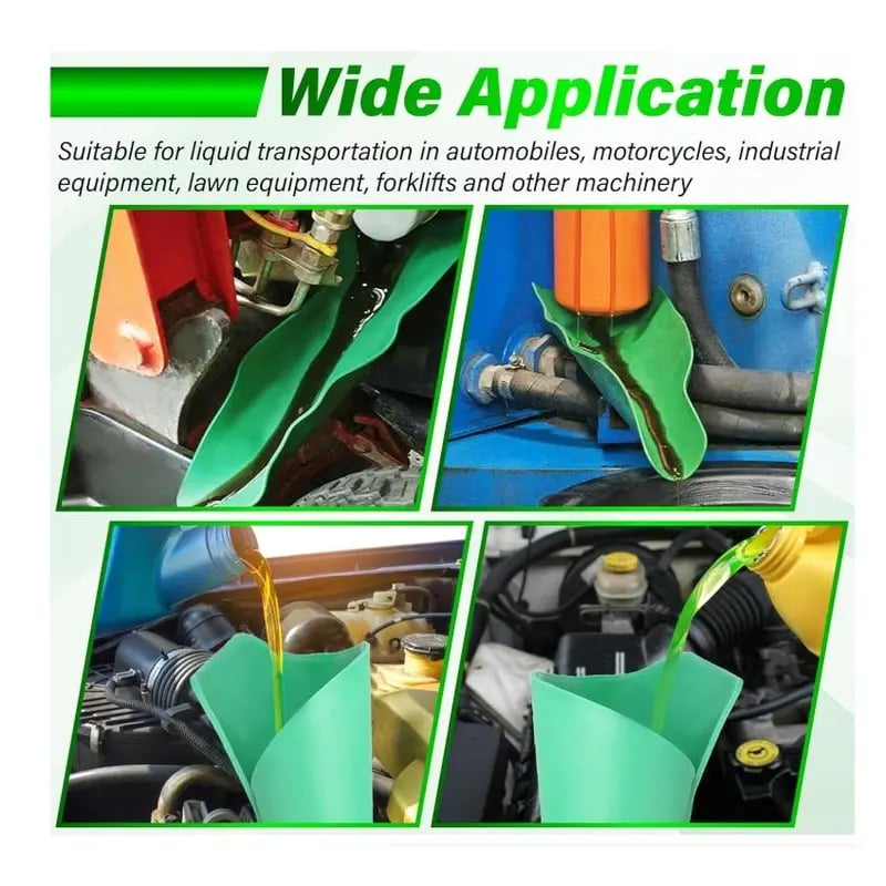 Flexible funnel for automotive and workshop use